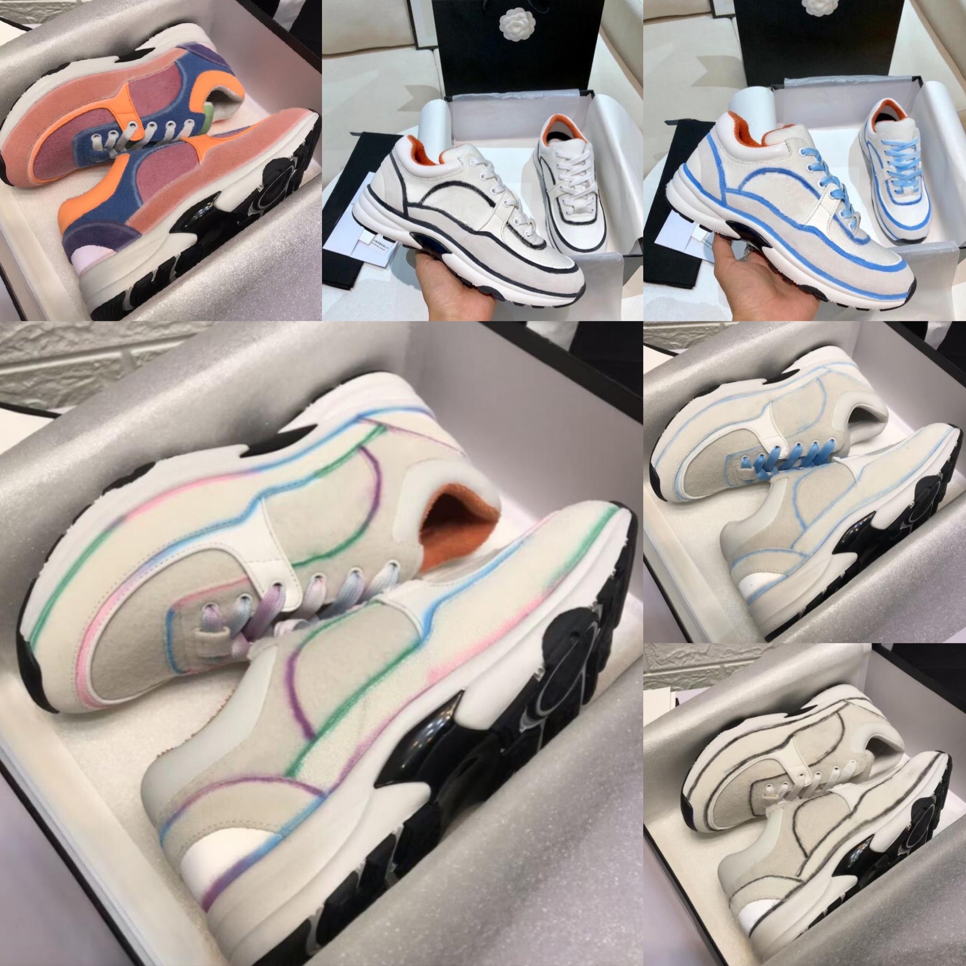 

2021 designer luxury sneakers men women shoes reflective casual party velvet calfskin mixed fiber top quality, Shoes box
