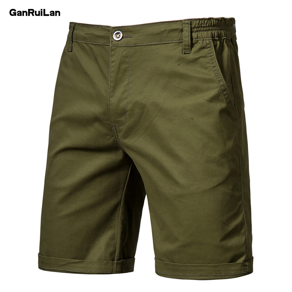 

Summer Cotton Solid Shorts Men High Quality Casual Business Social Elastic Waist Men Shorts 10 Colors Beach Shorts 210518, Brown color