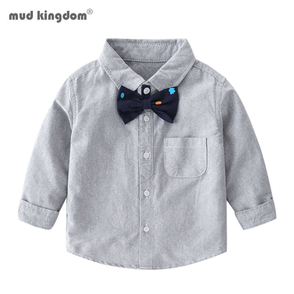 

Mudkingdom Toddler Boys Shirts Long Sleeve Lapel with Tie Causal Tops for Kids Clothing Fashion Children 2-7Y 210615, Blue