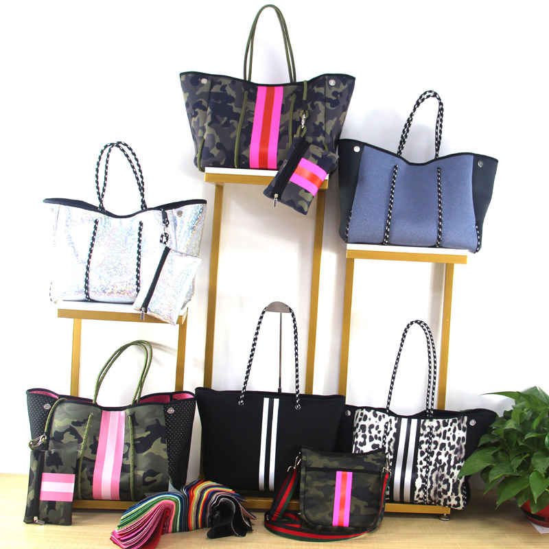 

Neoprene Travel Bag Set Large Capacity Outdoor Duffel Bags Hallow Out Purse with Matching Coin Case By Sea, #1 leopard