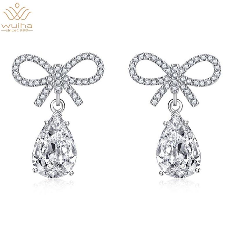 

Dangle & Chandelier WUIHA Classic 100% 925 Sterling Silver Created Moissanite Citrine Pink Saphire Gemstone Bowknot Drop Earrings Women Fine