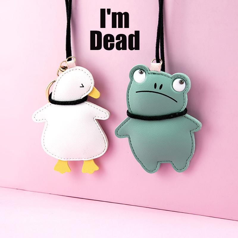 

Keychains Cute Hanging Duck Pig Frog Keychain PU Leather Animal Fashion Key Chain Bag Car Charm Ornament Toys Accessories Couple Gift