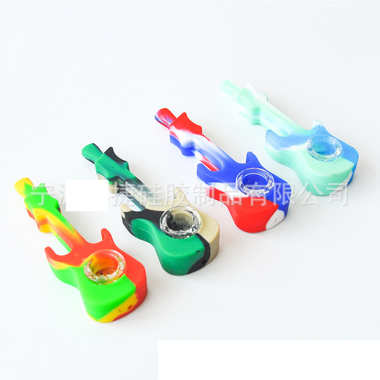 

Silicone glass pipe hand smoking accessories buzzer spoon guitar shape