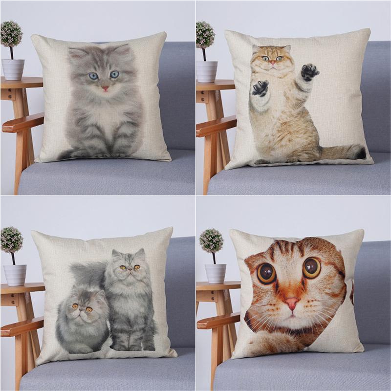 

Cute Cat Cushion Cover Linen Cotton 45cm*45cm Pillow Case Home Decorative Pillows For Sofa Car Cushion/Decorative