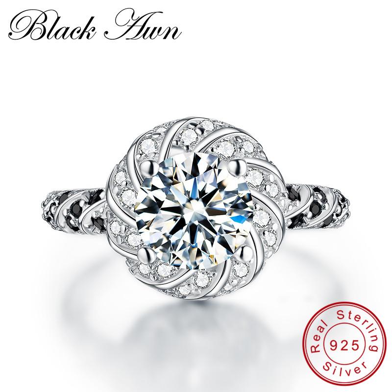 

Cluster Rings [BLACK AWN] Black & White Silver Eternity Band Fine Jewelry Trendy Wedding For Women Engagement Size 6 7 8 C094, Golden;silver