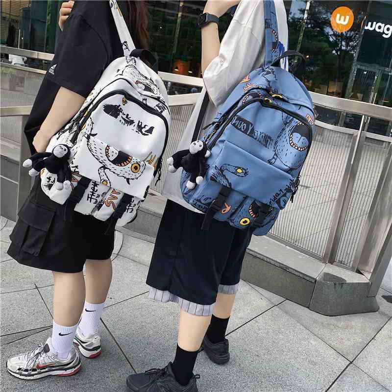 

Korean Harajuku male and female student schoolbag couple 2021 new fashion graffiti leisure travel backpack, White