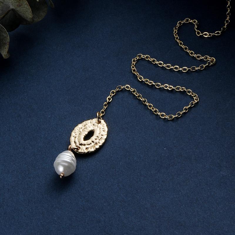 

Pendant Necklaces Vintage Man-made Pearl Minimalist Ins Key Gold Long Necklace For Women Fashion Chain Female Friend Gift Choker Jewelry
