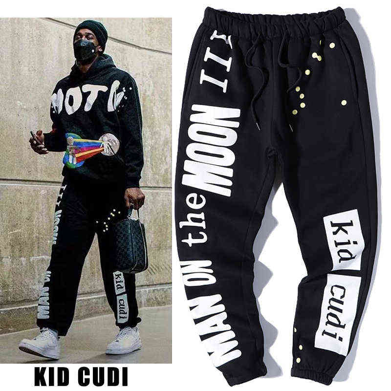 

KID CUDI MOON Sweatpants Hip Hop Men Women CPFM.XYZ Streetwear Wave Point Print Joggers Pants Harajuku Fleece Fashion Trousers G1217