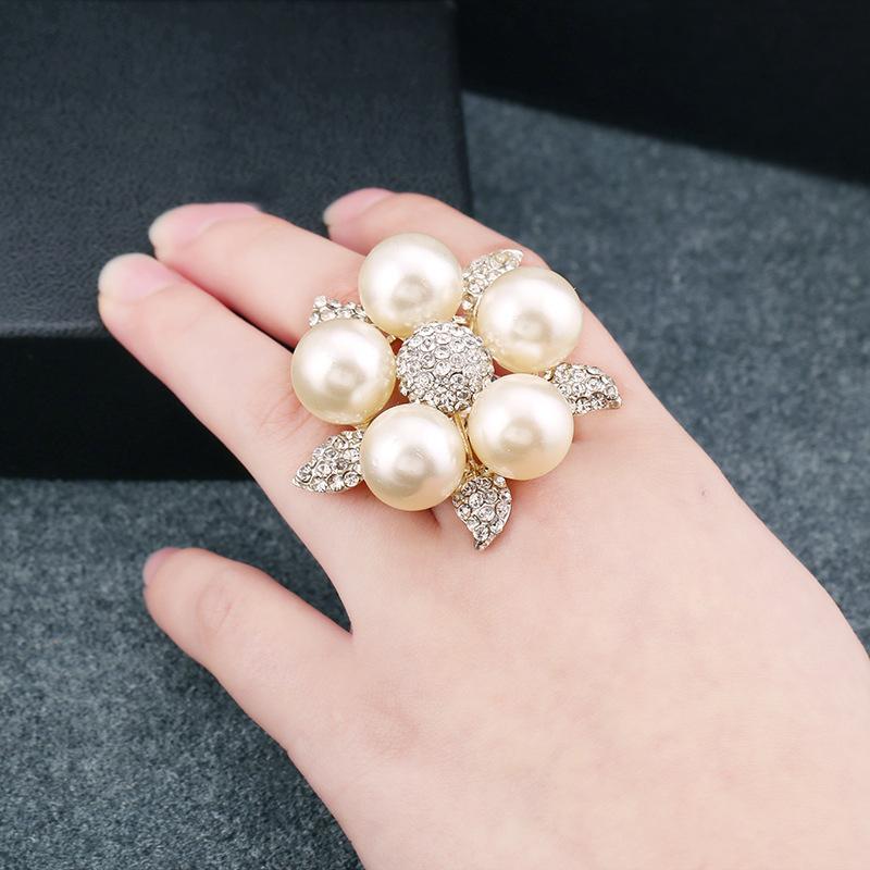 

Wedding Rings Elegant Baroque Big Pearl Crystal Finger For Women Bridal Engagement Promise Ring Birthday Gift Anillos Mujer