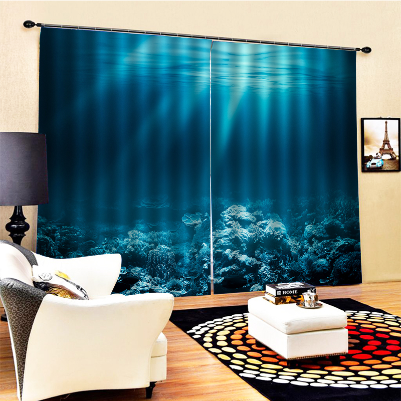 

Custom ocean water Curtain 3D Window Curtains For Living Room Bedroom Blackout curtain, Blue