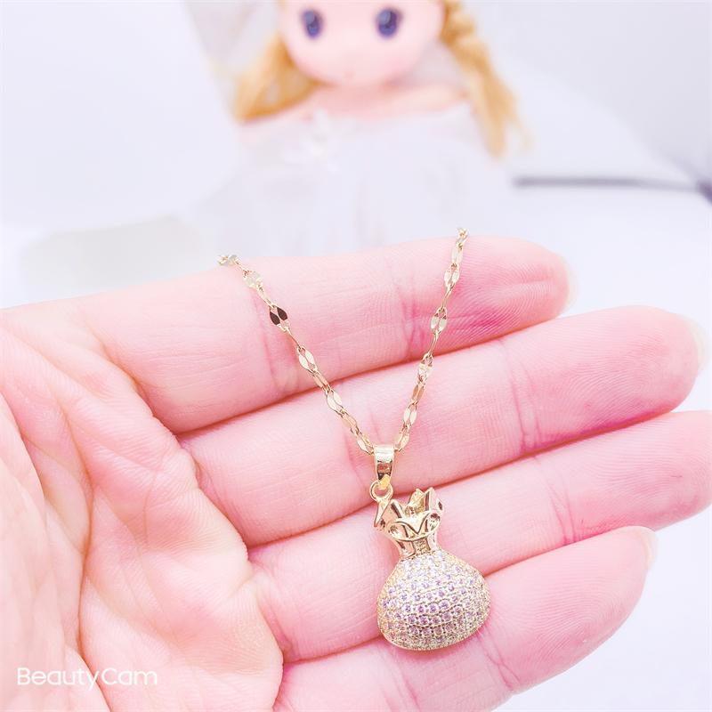 

Pendant Necklaces Gold Charm Necklace For Women Zircon Jewelry Titanium Steel Smile Fish Crown Heart Stainless Gift, Silver