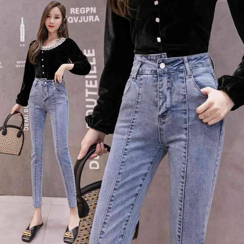 

Jeans women's spring and summer 2021 new fit slim high waist elastic nine Leggings tight pencil pants fashion, Black