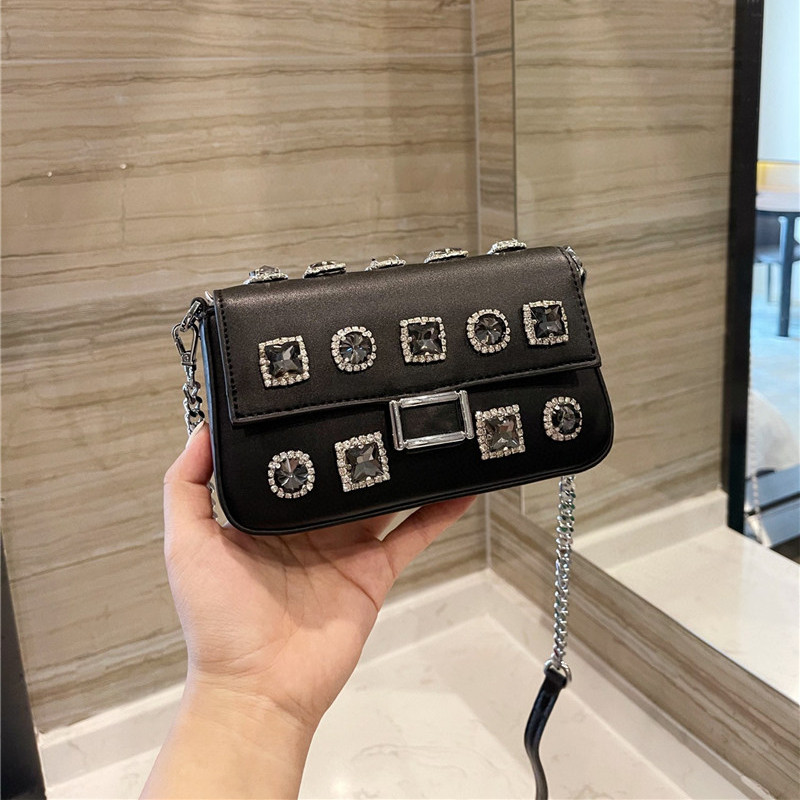 

Diamond inlaid women's Messenger Bag Mini Size Women's solid single shoulder bag gem Exquisite leather Purse super cute, White