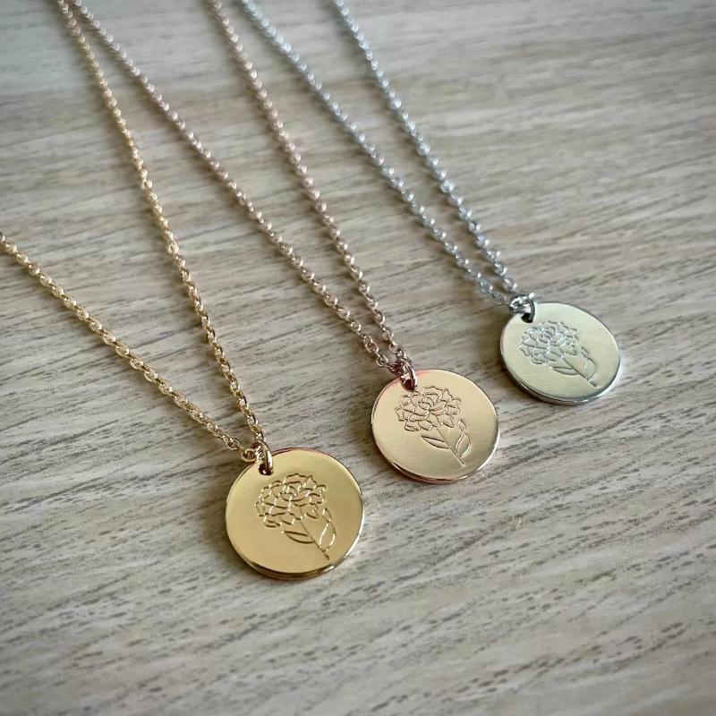 

Chains Minimalist Birth Flower Necklace For Women Month Pendant Gold Plated Stainless Steel Dainty Jewelry Gift Her, Silver