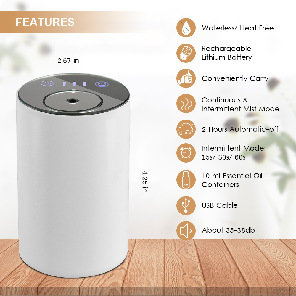 

Waterless aroma Essential Oil air Diffuser usb Auto Aromatherapy Nebulizer Rechargeable and Portable for Car home Office Yoga