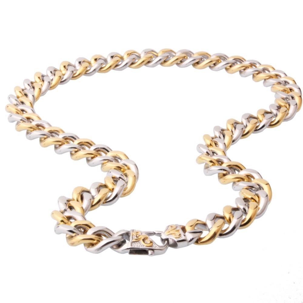 

Hip hop StainlSteel Cuban Link Chain Men Necklace Silver Gold Color Heavy Lock Jewelry 13/15mm 16-40 inch Drop shopping X0509
