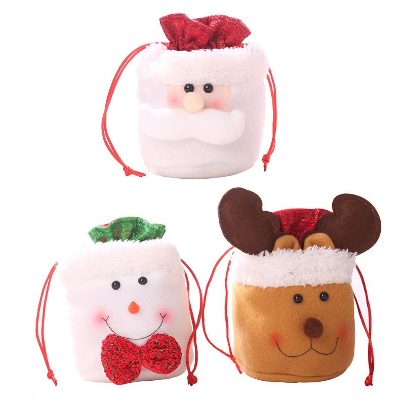 

Christmas Decorations Candy Bag Soft Plush Fabric Xmas Eve Apple Jute Burlap Drawstring Gift Treat Closure Stocking Bags