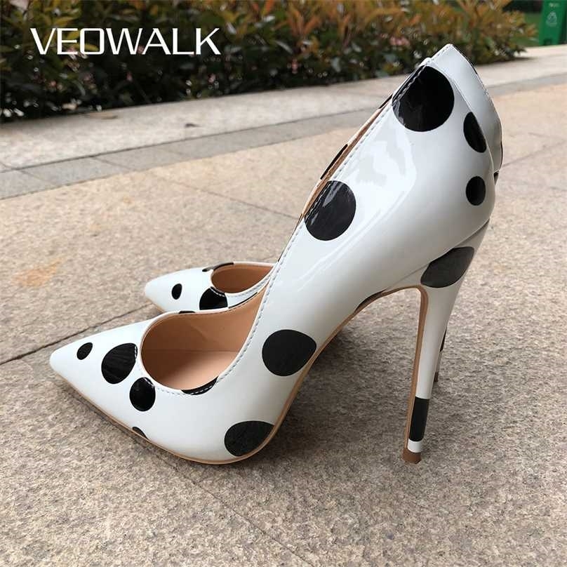 

Veowalk Poka Dot Print Women Cute Stiletto High Heels Office Elegant Ladies Slip on Pointed Toe Pumps Young Girls Shoes White 211029, White 10cm heel