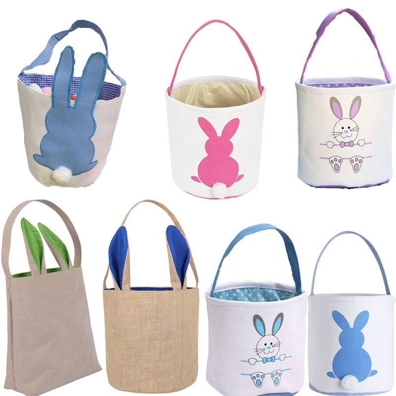 

Easter Eggs Hunt Basket Festive Canvas Bunny Bucket Bags Rabbit Fluffy Tails Tote Bag Party Celebrate Decoration Gift Toys Handbag