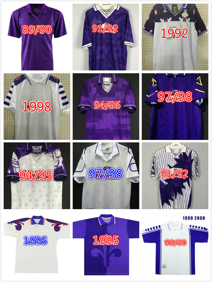 

1998 1999 retro Fiorentina soccer jersey 89 90 92 93 94 95 96 97 98 99 00 classic vintage florence Maglia da calcio white purple BATISTUTA RUI COSTA football shirt, Brown