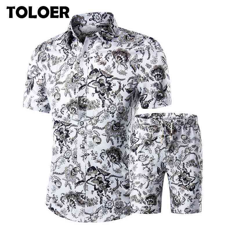 

Fashion Floral Print Shirts+Shorts Set Men Summer Short Sleeve Shirts Casual Men Clothing Sets Tracksuit Male Plus Size 5XL 210330, Dc09