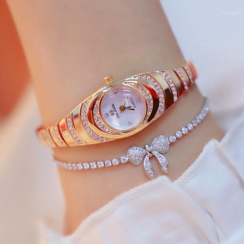 

Wristwatches Women Watches Dress Casual Quartz Small Dial Ladies Wrist Rhinestone Rose Gold For 2021