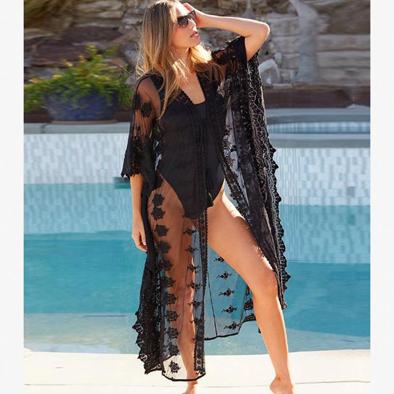 

Women's Swimwear Swimsuit Transparent Mesh Cover Up Womens Summer Beach Wear Dress Coverup Tunic Beachwear Bathing Suit Ups 2021, Black