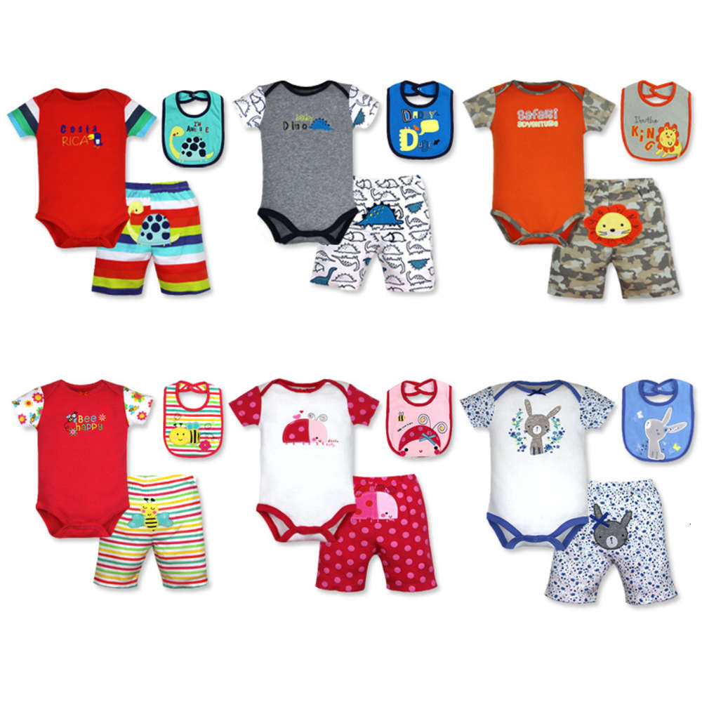 

Boys and girls suits Baby clothes children's suit baby three piece carding short sleeve dinosaur jacket, White