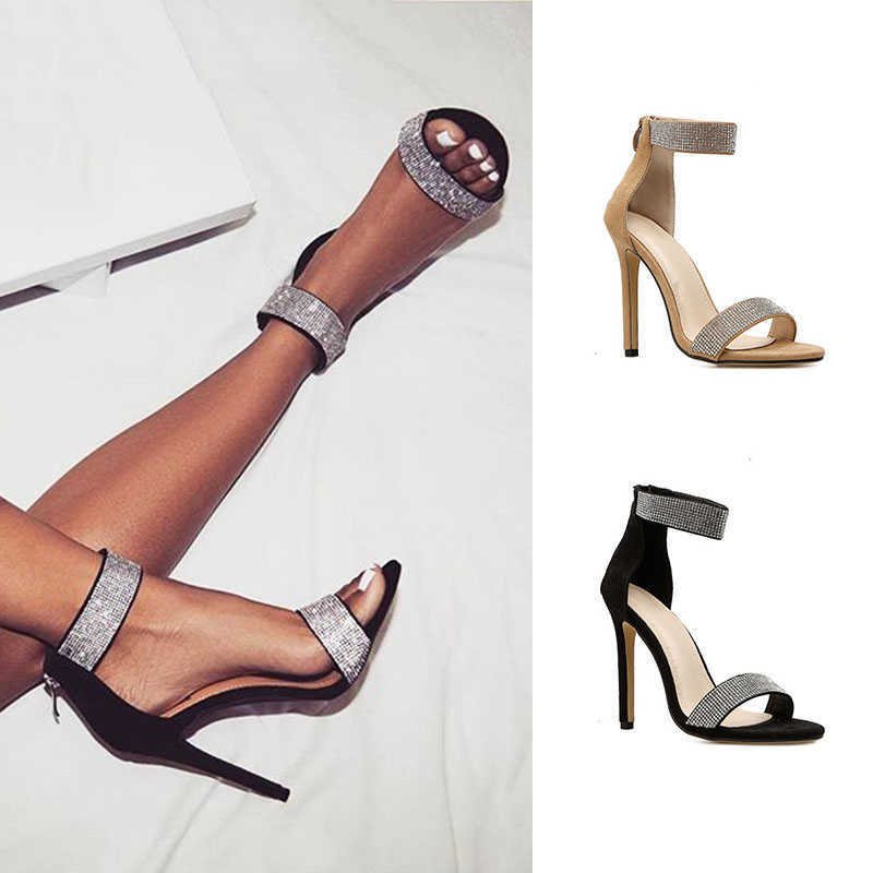 

LEOPARD LAND Women's Sexy Crystal Heels Sandals For Women Ladies Shoes Shiny All-match High Large Size 43 ZL-B749 Y0721, Apricot