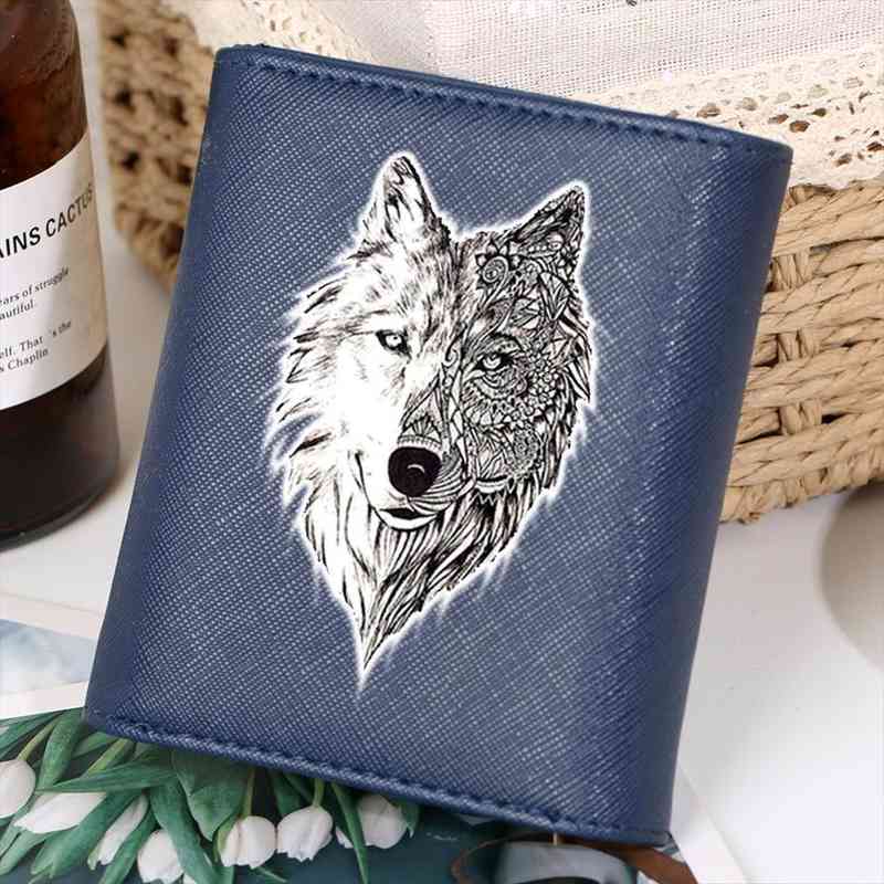 

wolf printing women purse small short leather wallet mini female fashion wallet and purse credit card holder carteras, Red;black