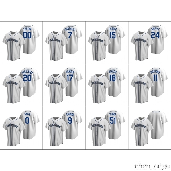 

Seattle\\rMariners Men #11 Edgar Martinez 24 Ken Griffey 51 Ichiro Suzuki Custom Women Youth White Cooperstown Collection Home Jersey, Blue;black