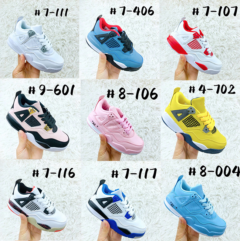 

Kids basketball shoes boy girl 4s Red Thunder 4 Black Cat Fire Sail White Oreo Bred Patent UNC University Blue Bordeaux Children trainers outdoor sports sneakers, Please select the shoes
