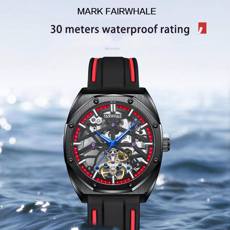 

Wristwatches FAIRWHALE Male Watch Clock Casual Fashion Auto Date 24Hour Moon Phase Sport Waterproof Mechanical Men For, Silver white