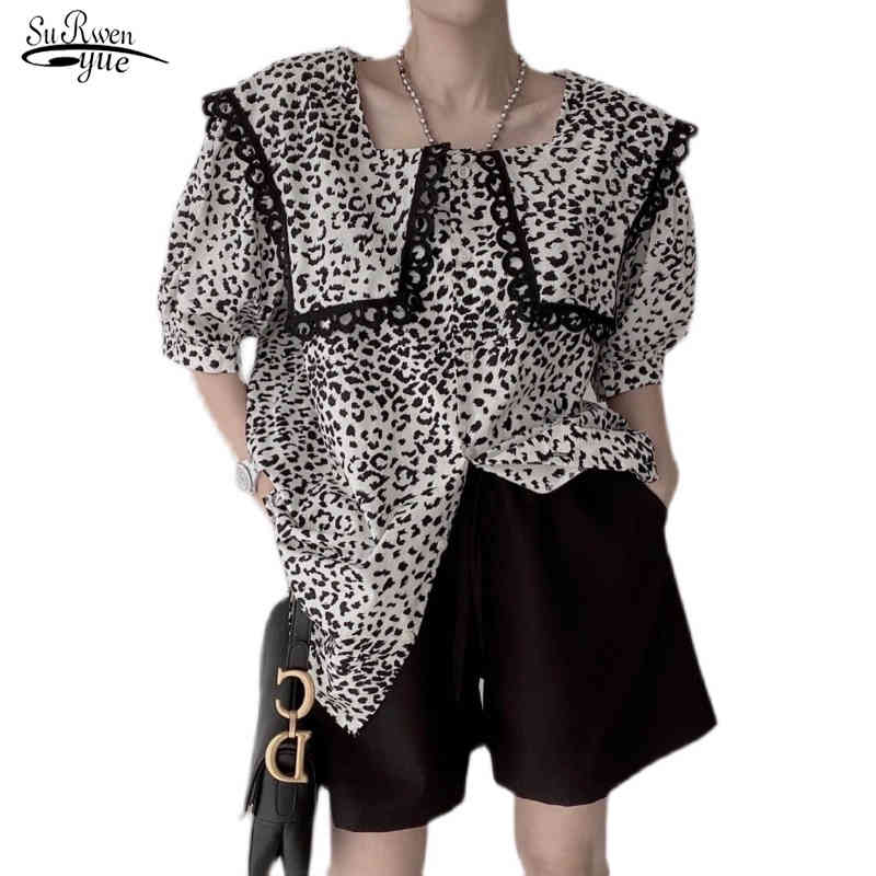 

Solid Cotton Chic Blouses Fashion Female Bubble Sleeve Elegant Top Autumn Women's Big Turn Down Collar Printing Shirt 14227 210521, Black