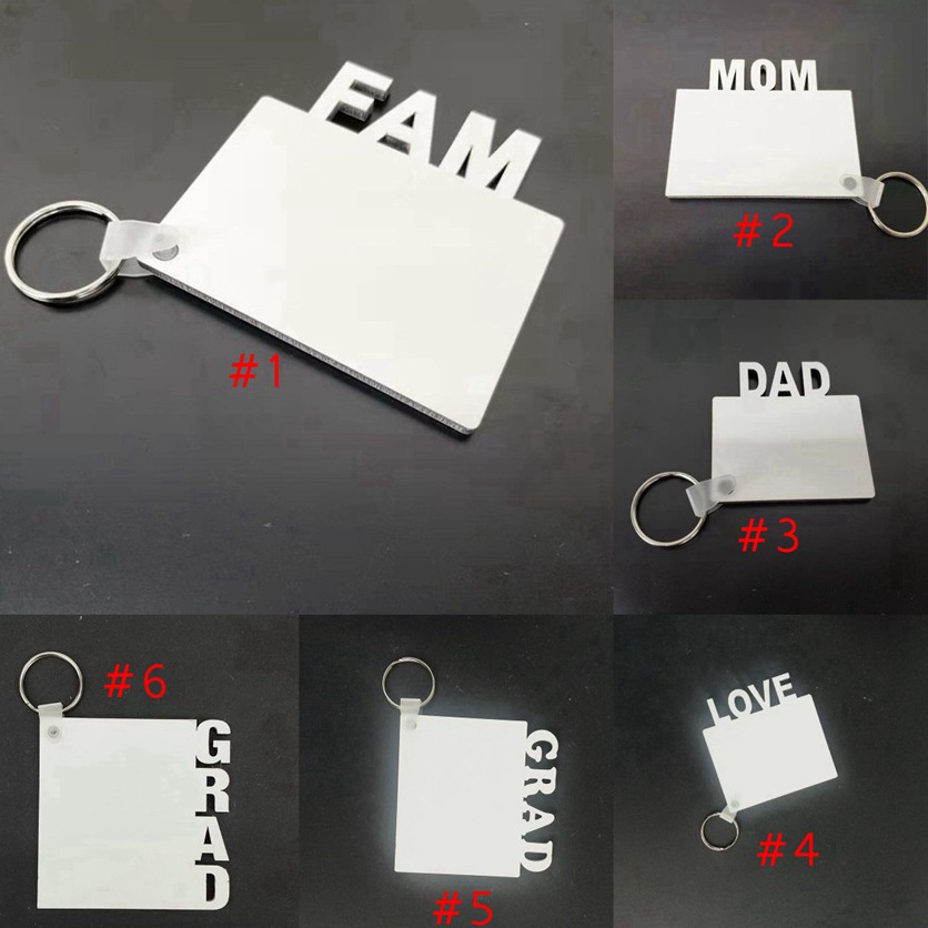 

MOM DAD FAM LOVE GRAD Sublimation Blank Keychain MDF Wooden Key Chain Pendant Thermal Transfer Key Ring Party Favor CYZ3027