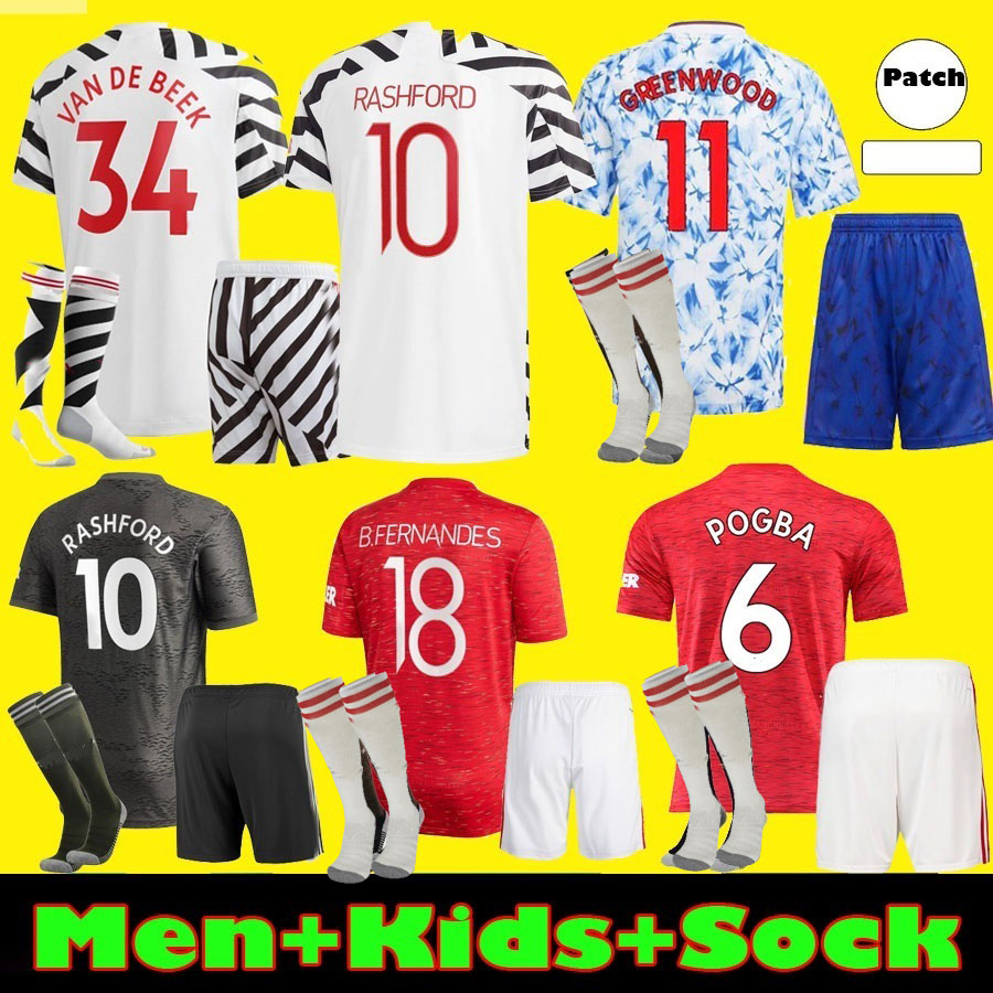 

Men kids kits 2021 Manchester soccer jerseys CAVANI UNITED FERNANDES RASHFORD POGBA UTD football shirt 21 22 FOURTH Man HUMANRACE uniform, White