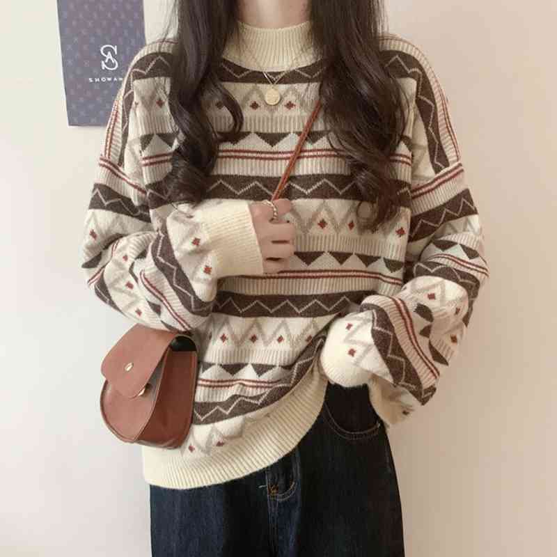 

WERUERUYU Winter Half Turtleneck cashmere sweater women thick short paragraph loose knitted bottoming shirt pullovers 210608, Photo color