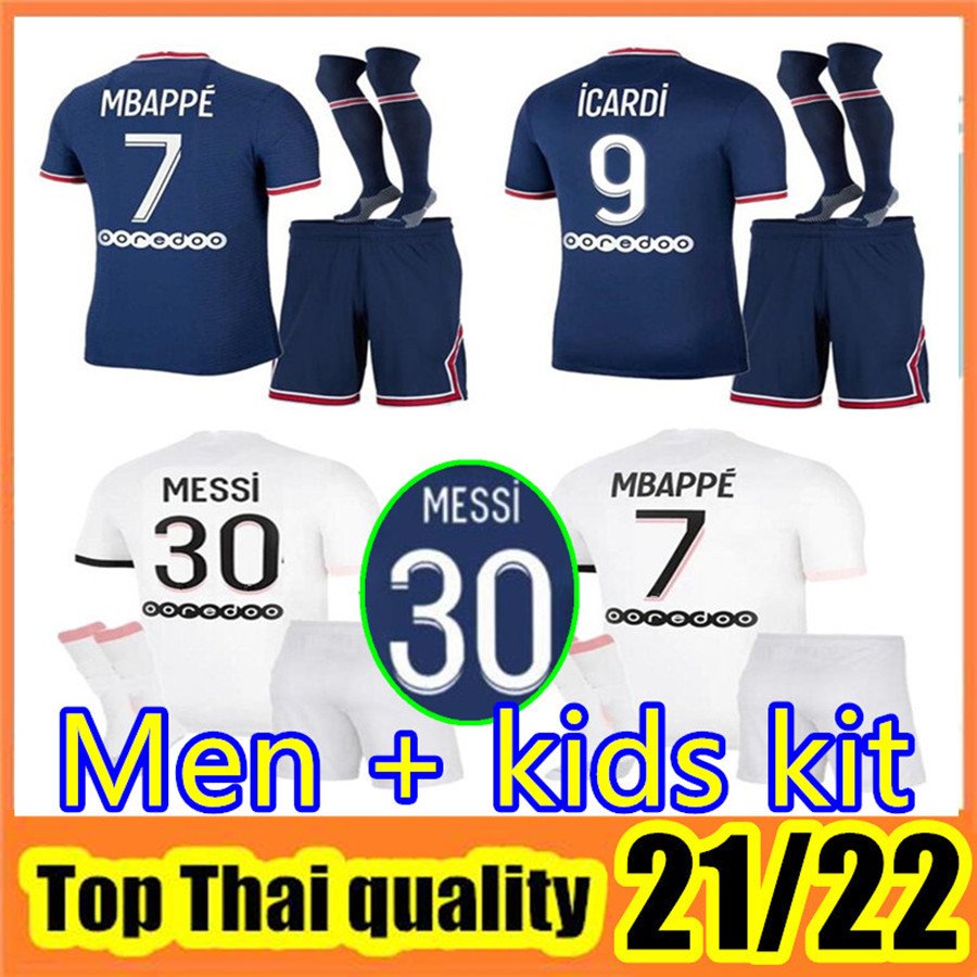 

Maillots 2021 2022 MBAPPE soccer Jerseys SERGIO RAMOS jersey VERRATTI HAKIMI kids MARQUINHOS football Kits DRAXLER MESSI psgmaillot de foot, Home