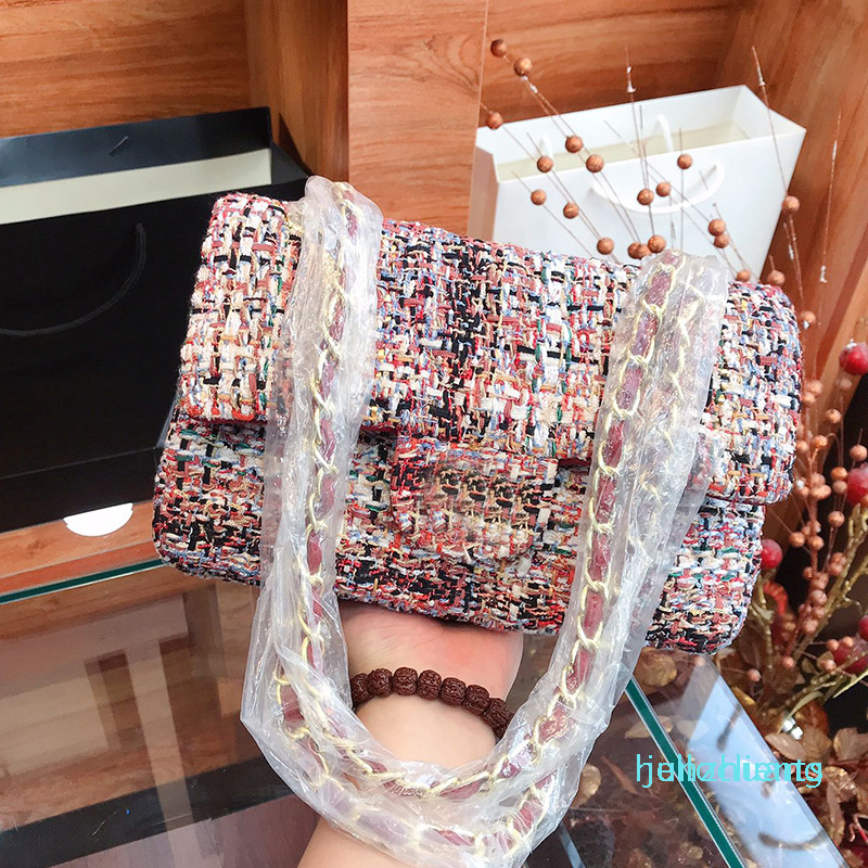 

Women Classic Double Flap Tweed Bags Multi Pochette Matelasse Chains Crossbody Shoulder Totes Luxury Designer Handbags, Red