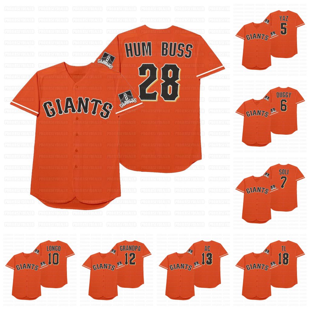 

28 Buster Posey Hum Buss 2021 players weekend nickname Jersey 10 Evan Longoria Longo 5 Mike Yastrzemski Yaz 6 Steven Duggar Duggy Donovan Solano Soli Austin Slater Ac, Womens s-2xl