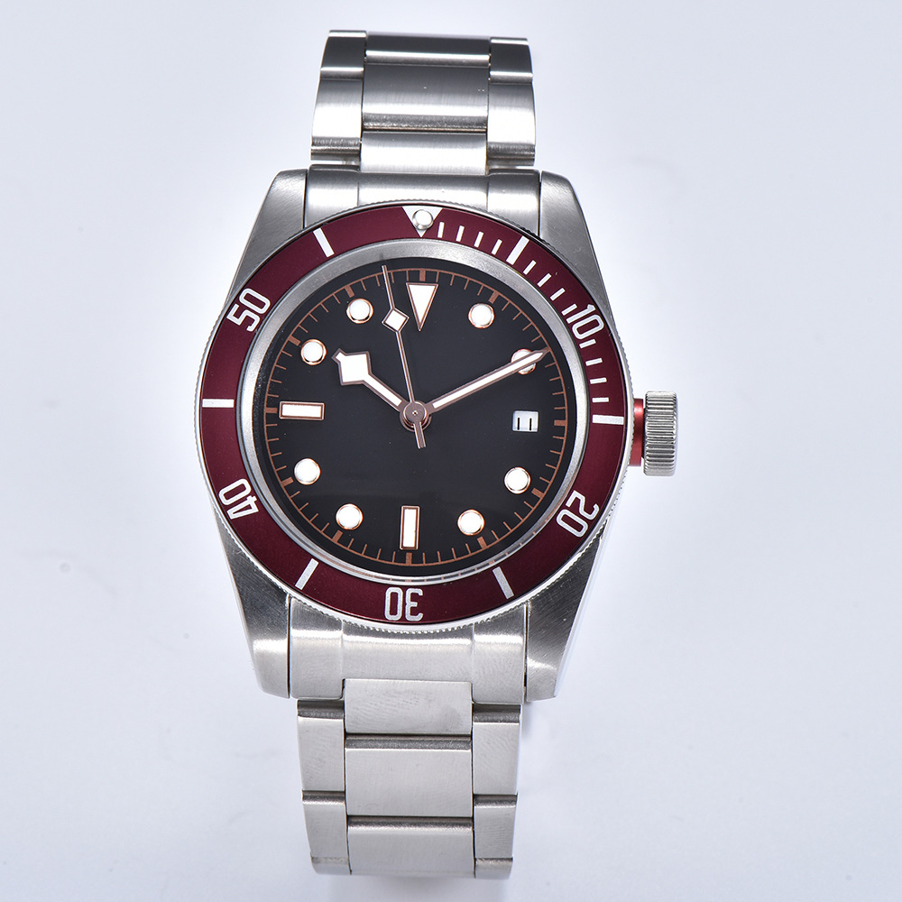 

montre de luxe mens automatic mechanical watches classic style full stainless steel Swim wristwatches super luminous watch, Red