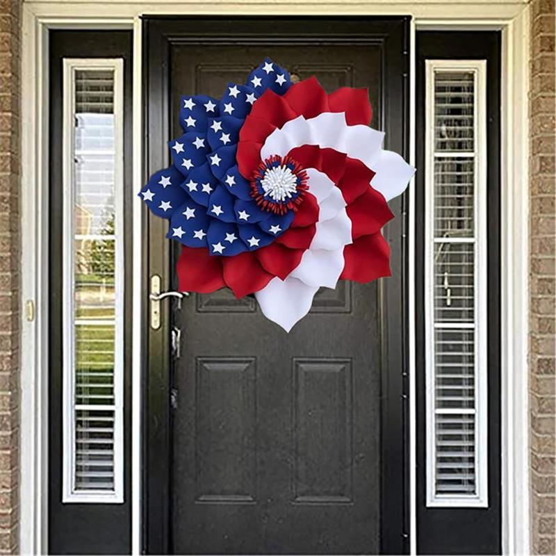 

Decorative Flowers & Wreaths Patriotic Wreath Front Door Decorations 4th Of July Independence Day American Flag USA Garland Hanging Decor Ve