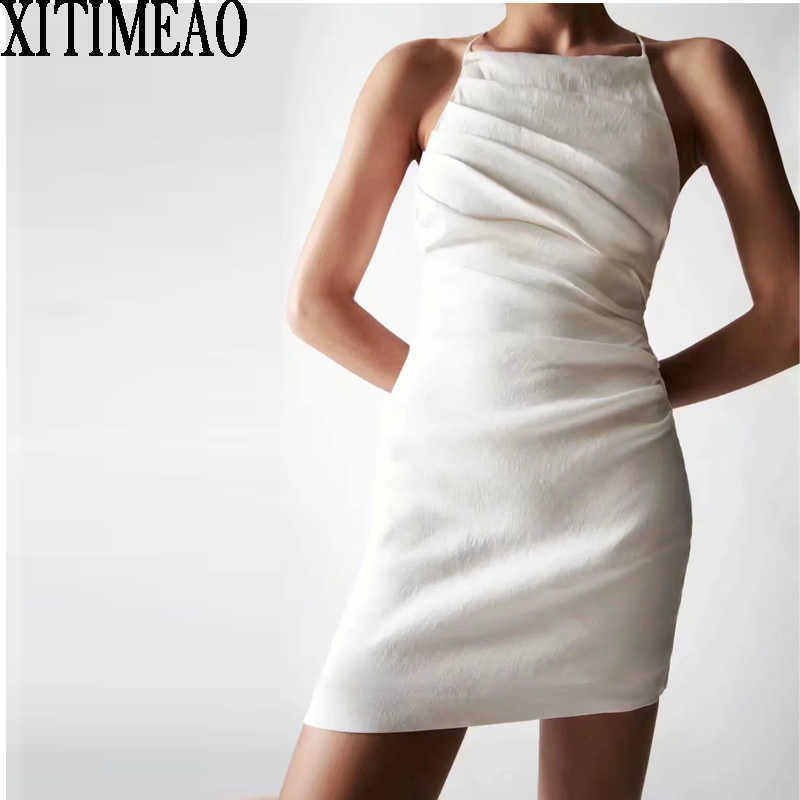 

Za Summer Woman Party Night Open Back Dress Fashion Slim Mini Sexy Off Shoulder Sling es Vestidos 210604, White