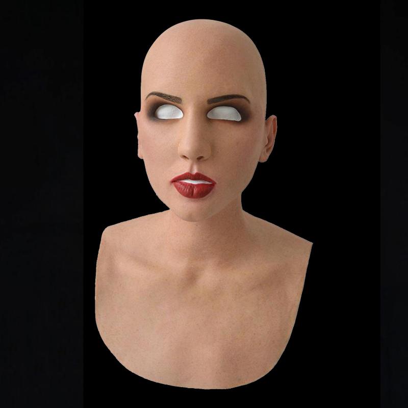 

Party Masks Cosplay Mask Halloween Creepy Face Latex Props Funny Carnival Masque Realistic Bald Woman