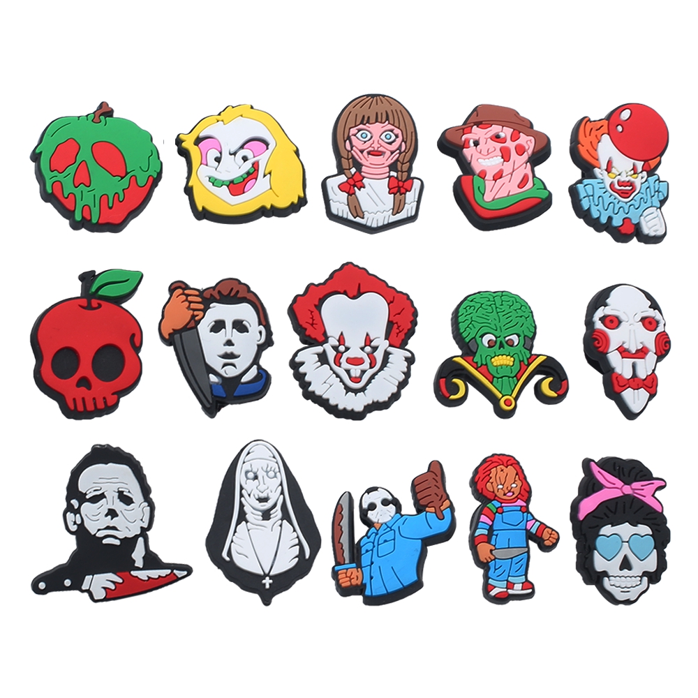 

100pcs/lot horrible movie pvc shoe charms shoecharm buckles fashion accessories plastic ornaments soft rubber jibitz for croc shoes