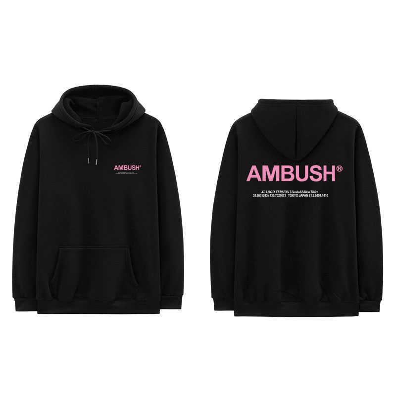 

2021 New Arrival Ambush Hoodies Casual Fleece Hoodie Sweatshirts Ambush Letter Print Long Sleeves Kanye West Autumn Winter Hoody H0831, Black