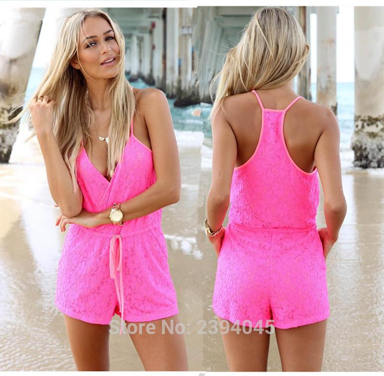 

LADIES Sling Summer Leisure Playsuits Sexy BackLess Lace Women's Jumpsuits & Rompers, As pic