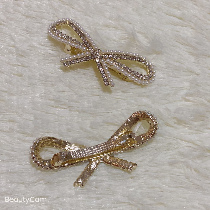 

Party gifts Vintage bow pearl rhinestone spring clip hairpin bangs clips for women Fashion delicate Items hair accessories jewelry