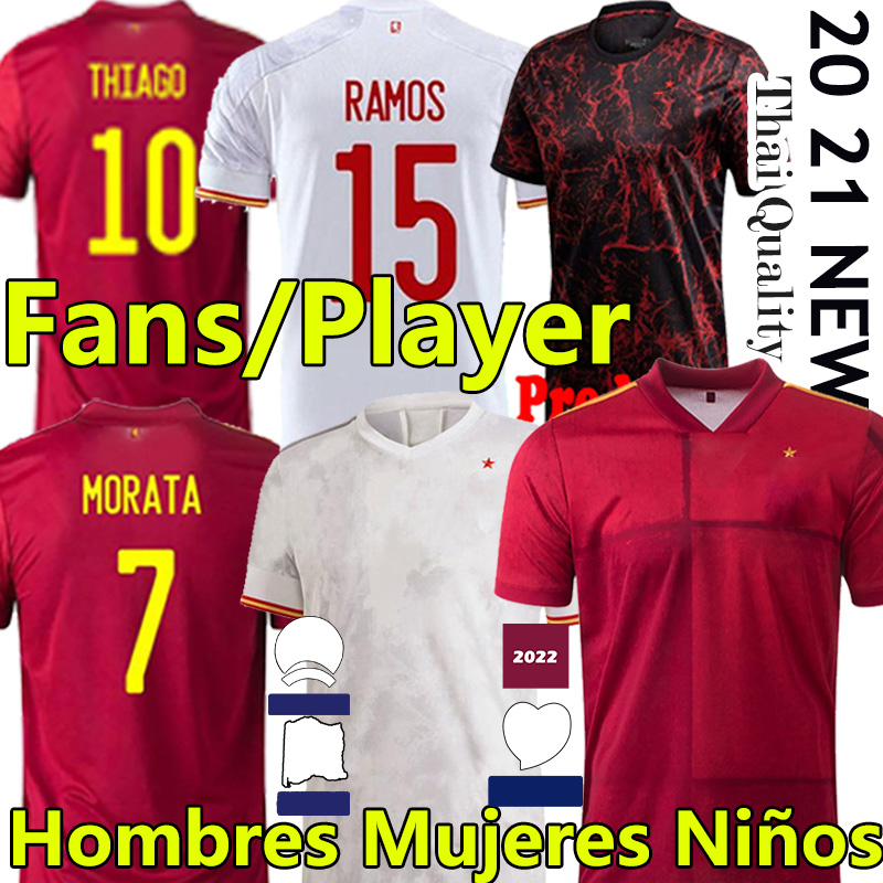 

2021 Espana soccer jerseys RODRIGO TORRES Spain Fans Player Version football shirts MORATA RAMOS THIAGO INIESTA men women kids kit polo training camisetas de futbol, 20/21 away kit