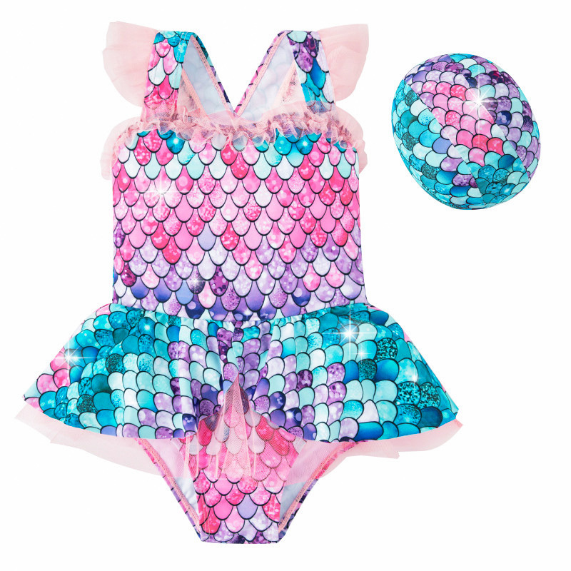 Girls&#039; One Piece Bikini Style Little Girl Mermaid Princess Suspender Skirt Swimsuit-image-678439107